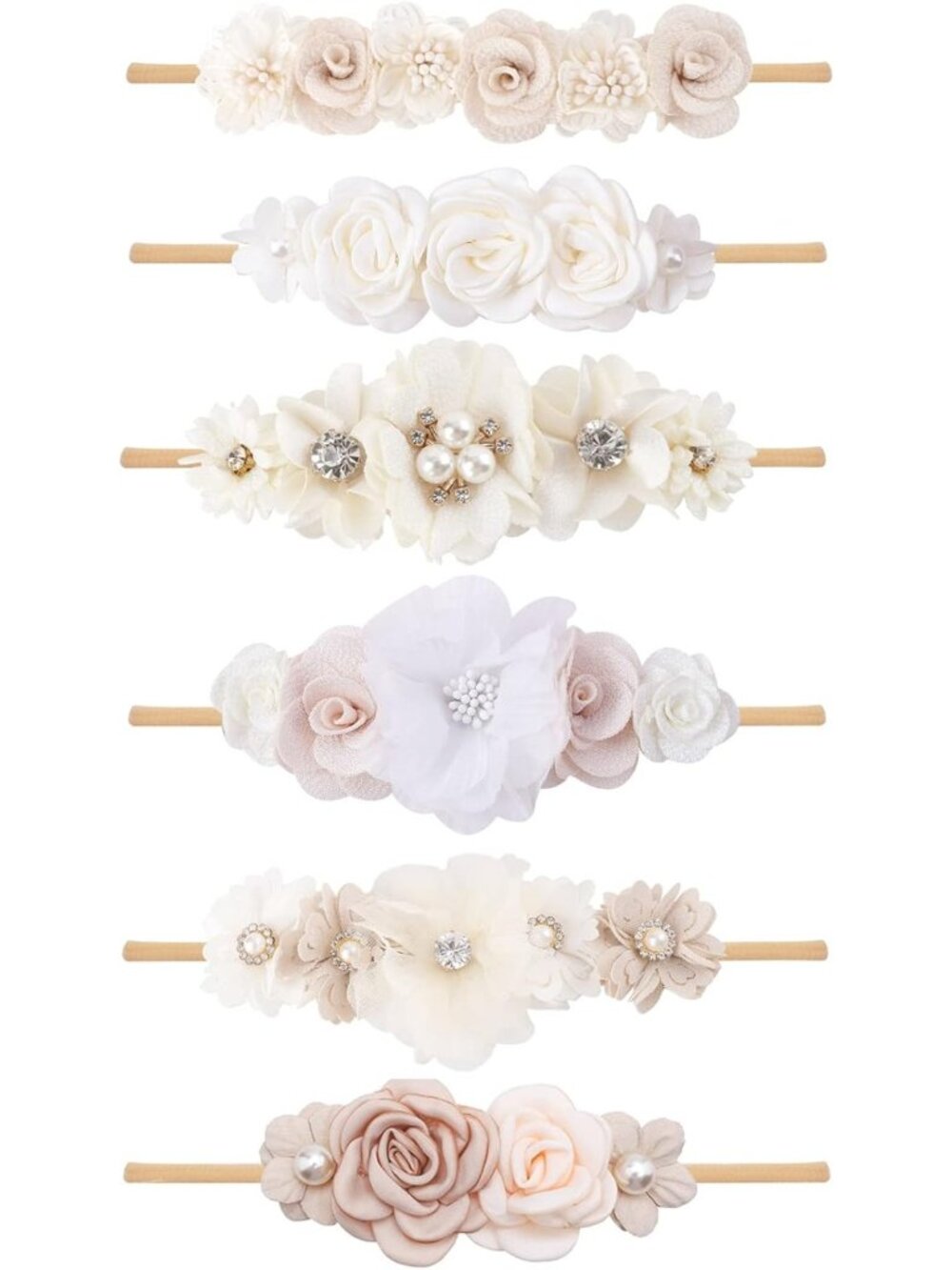 6PCS Baby Girl Flower Headbands - Nylon Elastic Hair Accessories for Newborns